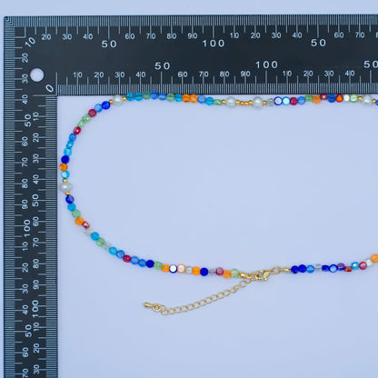 24K Gold Filled Multicolor Flat Gemstone 17.5 Inch Necklace | WA-2972