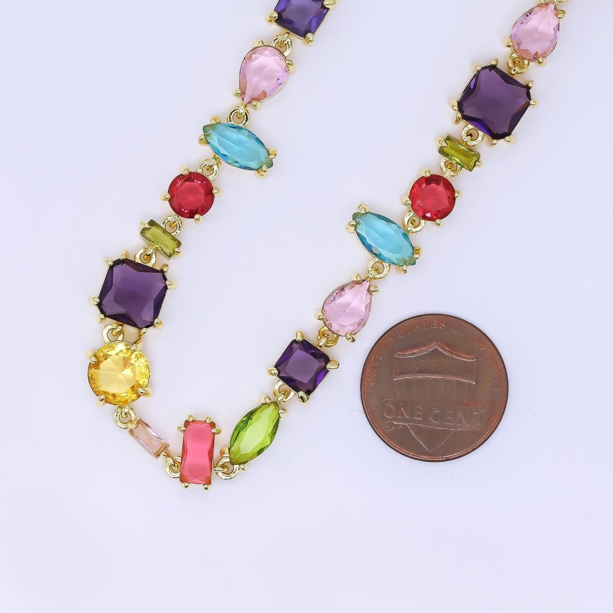 24K Gold Filled Multicolor Geometric Cluster CZ Gemstone 17 Inch Necklace | WA-1286