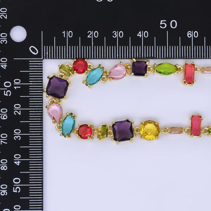 24K Gold Filled Multicolor Geometric Cluster CZ Gemstone 17 Inch Necklace | WA-1286