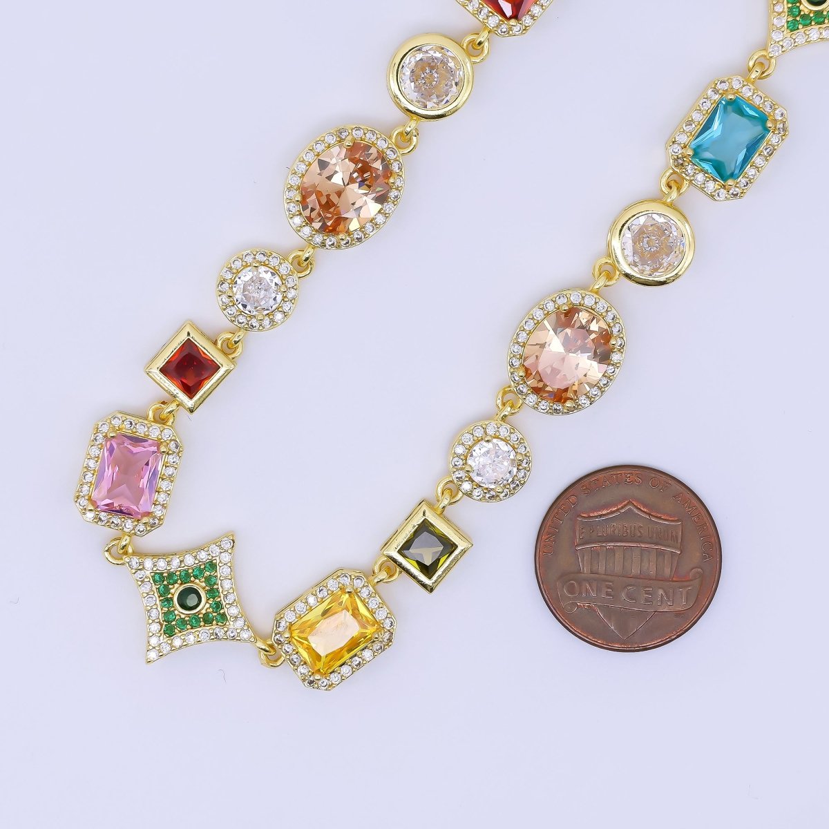 24K Gold Filled Multicolor Geometric Cluster CZ Micro Paved 18 Inch Necklace | WA-1285