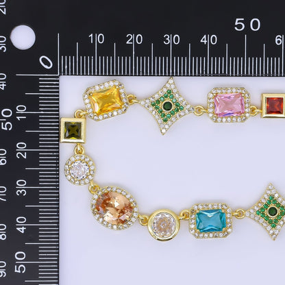 24K Gold Filled Multicolor Geometric Cluster CZ Micro Paved 18 Inch Necklace | WA-1285