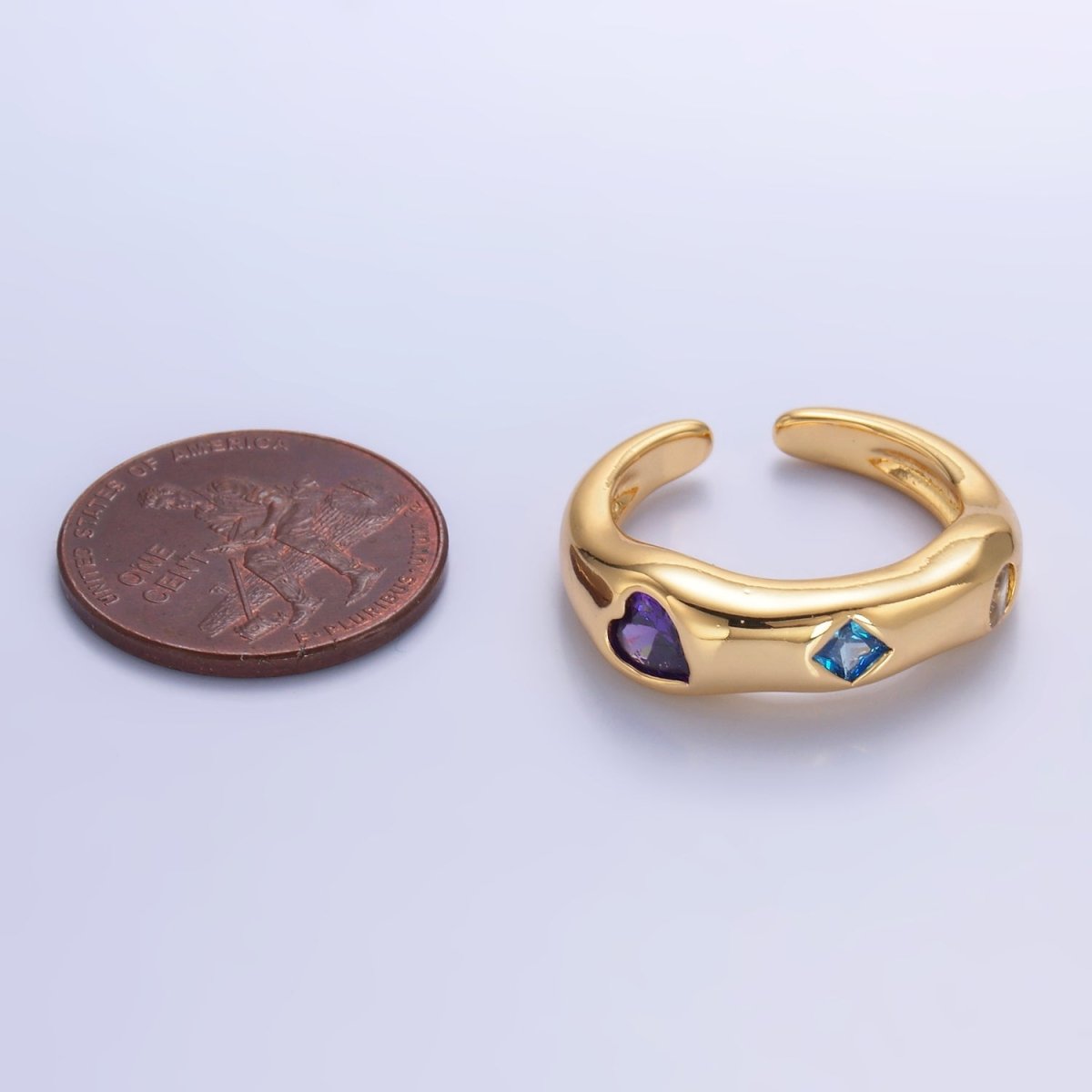 24K Gold Filled Multicolor Geometric CZ Molten Ring in Gold &amp; Silver | O757 O758