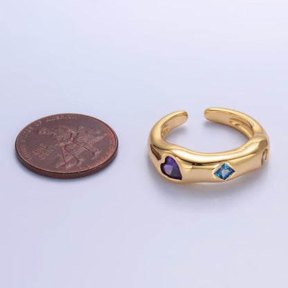 24K Gold Filled Multicolor Geometric CZ Molten Ring in Gold &amp; Silver | O757 O758