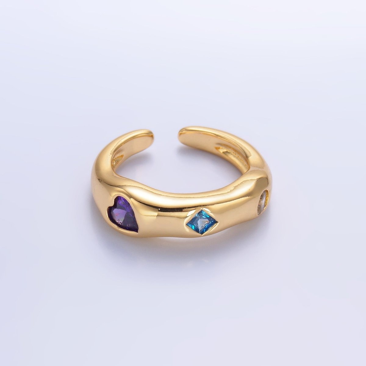 24K Gold Filled Multicolor Geometric CZ Molten Ring in Gold &amp; Silver | O757 O758