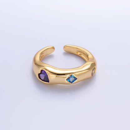 24K Gold Filled Multicolor Geometric CZ Molten Ring in Gold &amp; Silver | O757 O758