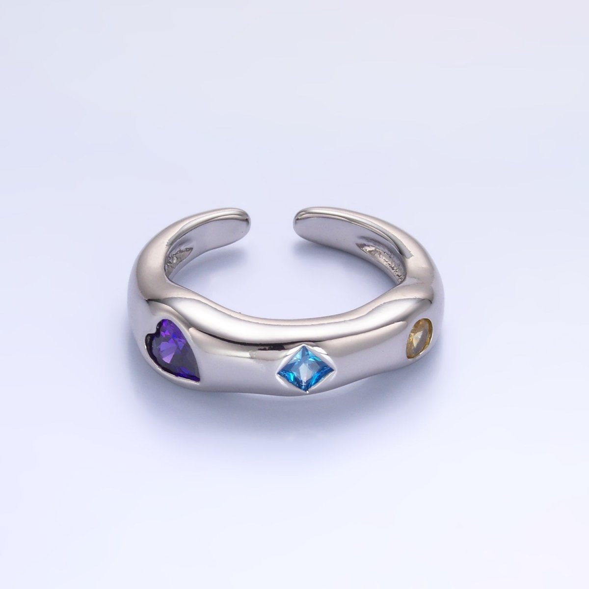 24K Gold Filled Multicolor Geometric CZ Molten Ring in Gold &amp; Silver | O757 O758