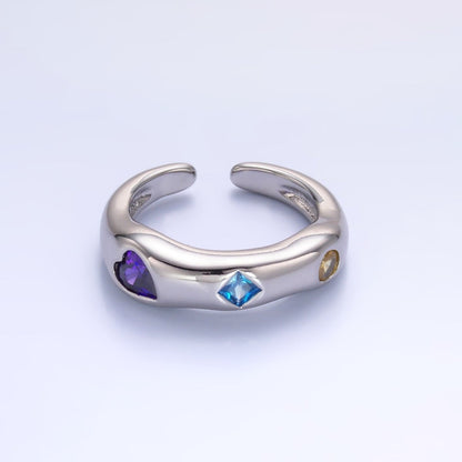 24K Gold Filled Multicolor Geometric CZ Molten Ring in Gold &amp; Silver | O757 O758