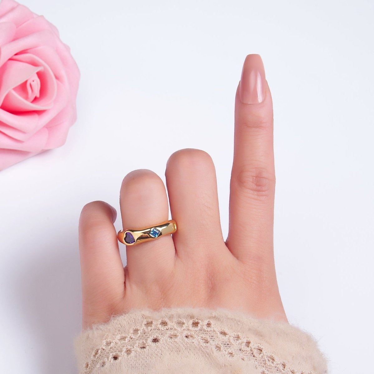 24K Gold Filled Multicolor Geometric CZ Molten Ring in Gold &amp; Silver | O757 O758