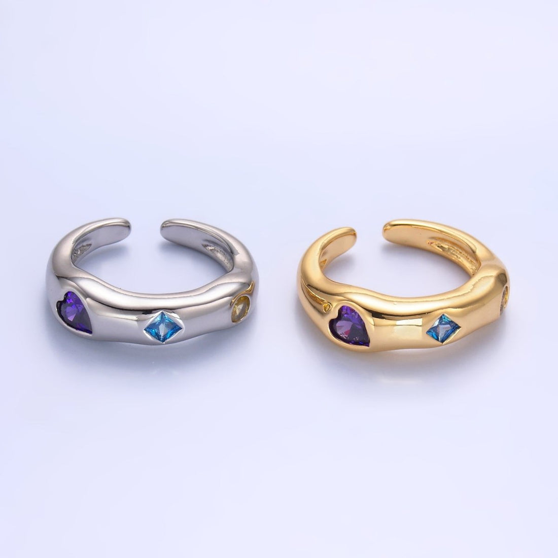 24K Gold Filled Multicolor Geometric CZ Molten Ring in Gold &amp; Silver | O757 O758