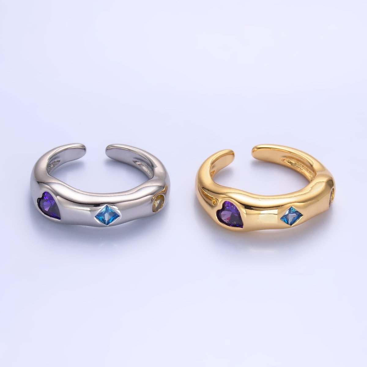 24K Gold Filled Multicolor Geometric CZ Molten Ring in Gold &amp; Silver | O757 O758