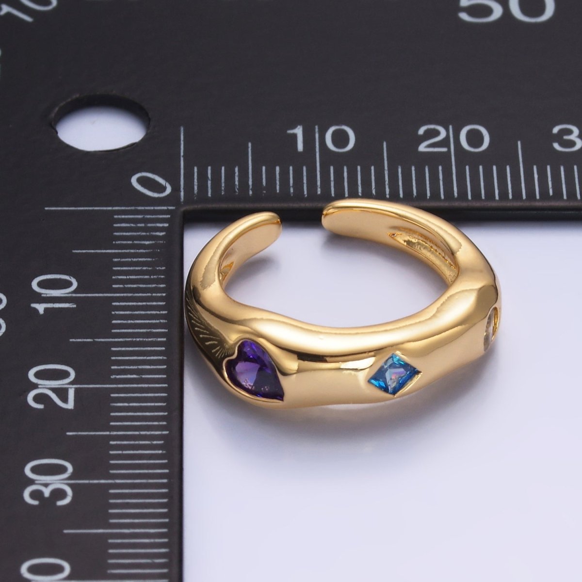 24K Gold Filled Multicolor Geometric CZ Molten Ring in Gold &amp; Silver | O757 O758
