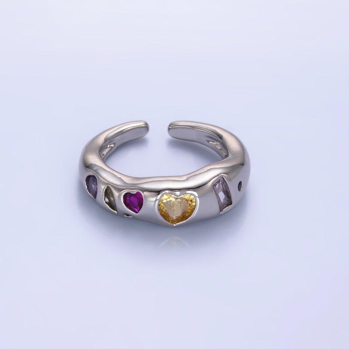 24K Gold Filled Multicolor Geometric Heart Baguette CZ Ring in Gold &amp; Silver | O740 O743