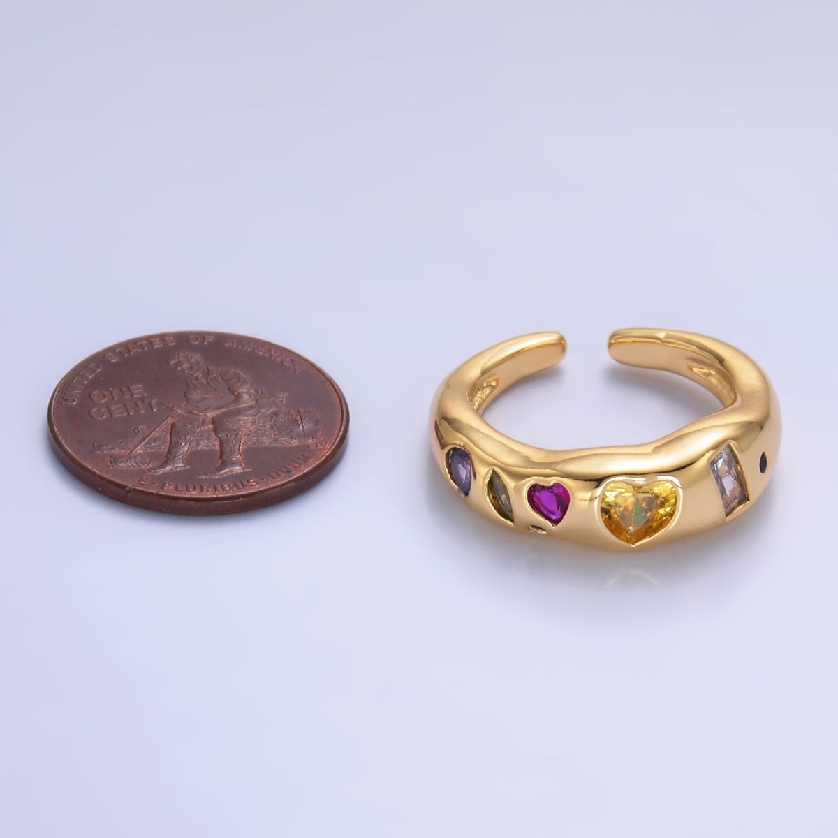 24K Gold Filled Multicolor Geometric Heart Baguette CZ Ring in Gold &amp; Silver | O740 O743