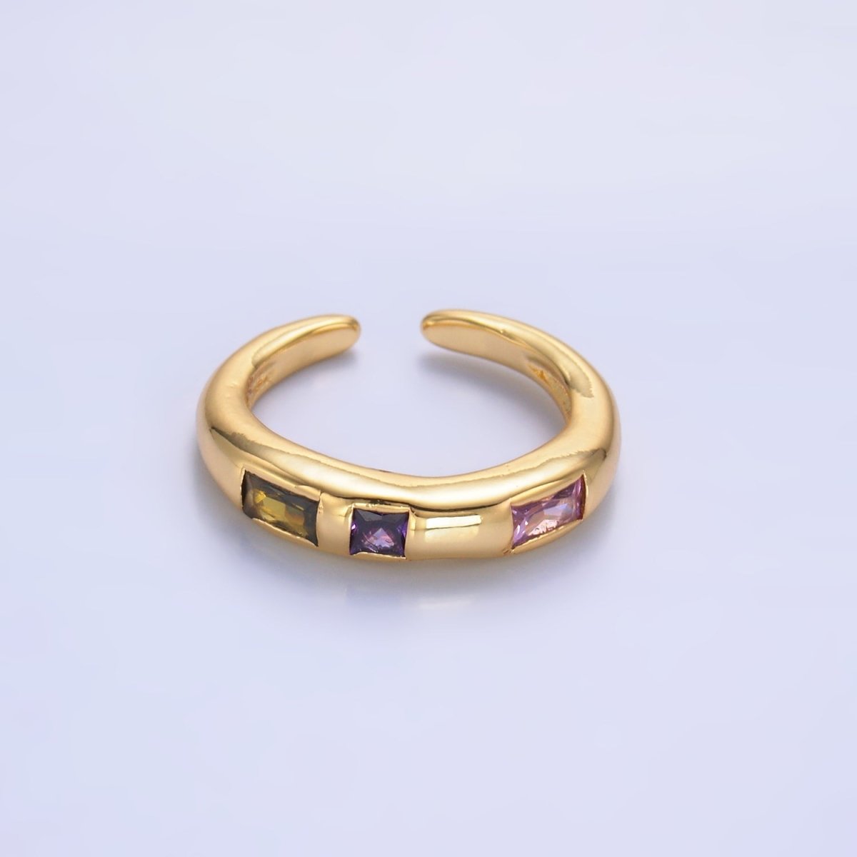 24K Gold Filled Multicolor Baguette Linear CZ Ring in Gold &amp; Silver | O750 O742