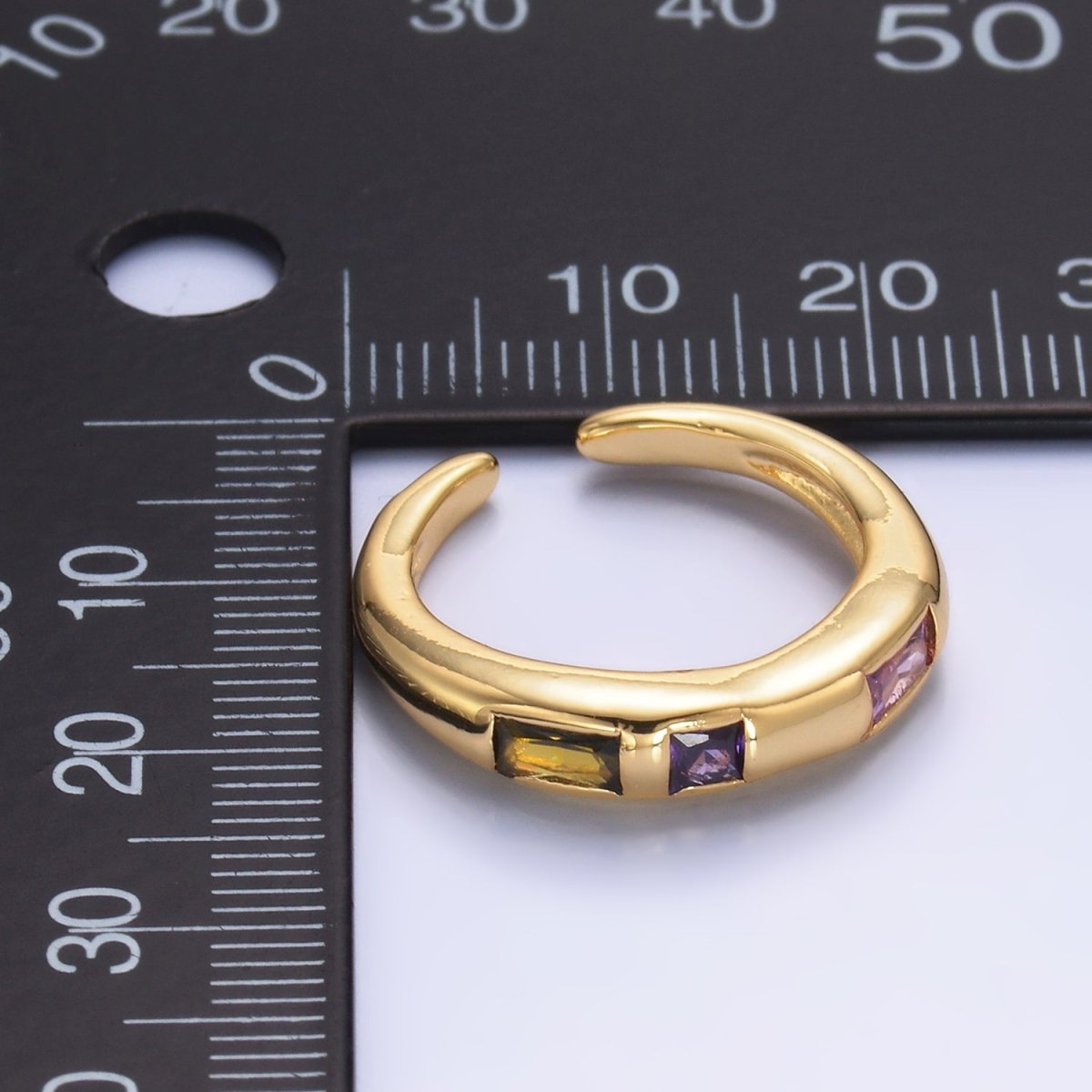 24K Gold Filled Multicolor Baguette Linear CZ Ring in Gold &amp; Silver | O750 O742