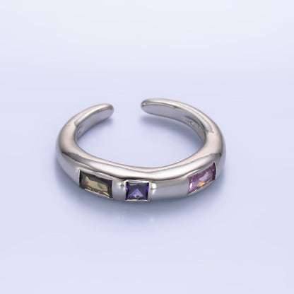 24K Gold Filled Multicolor Baguette Linear CZ Ring in Gold &amp; Silver | O750 O742