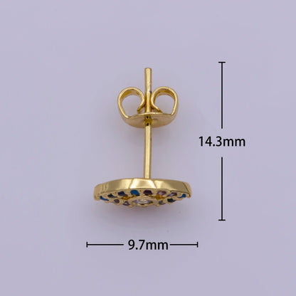 24K Gold Filled Multicolor Micro Paved CZ Evil Eye Stud Earrings | AB1184