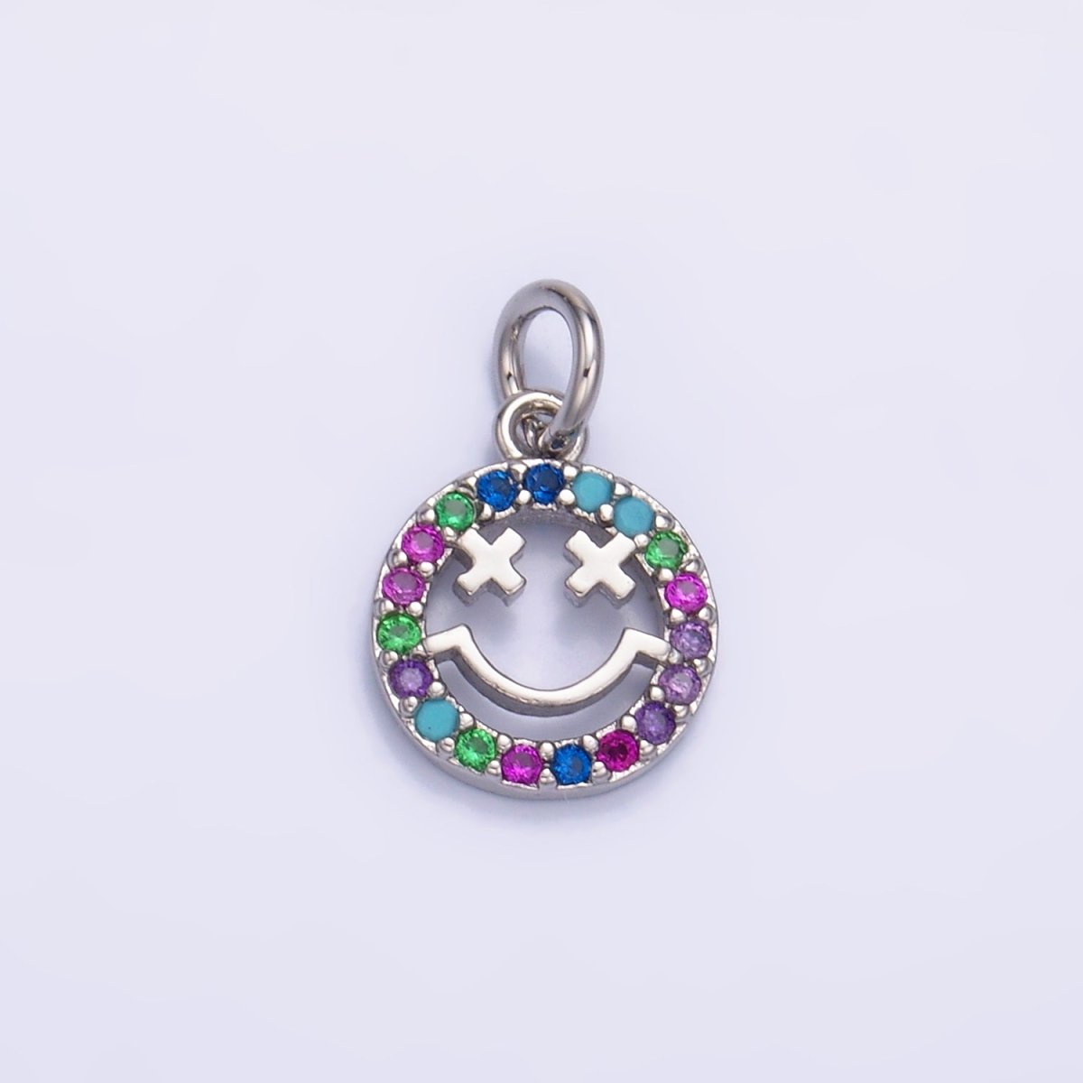 24K Gold Filled Multicolor Micro Paved CZ Smiley Face Charm in Gold &amp; Silver | W867