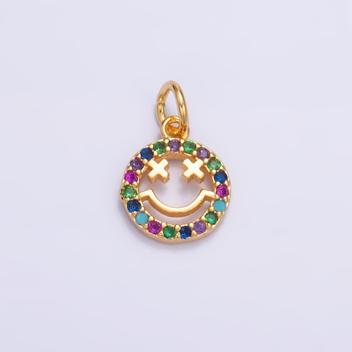 24K Gold Filled Multicolor Micro Paved CZ Smiley Face Charm in Gold &amp; Silver | W867