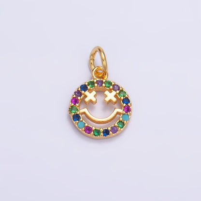 24K Gold Filled Multicolor Micro Paved CZ Smiley Face Charm in Gold &amp; Silver | W867