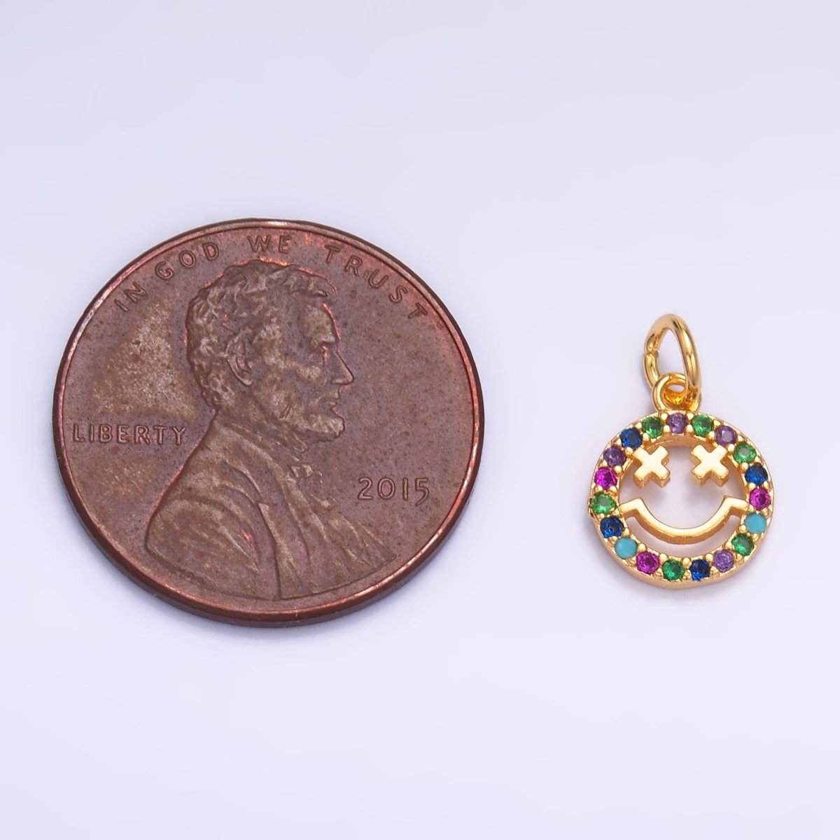 24K Gold Filled Multicolor Micro Paved CZ Smiley Face Charm in Gold &amp; Silver | W867