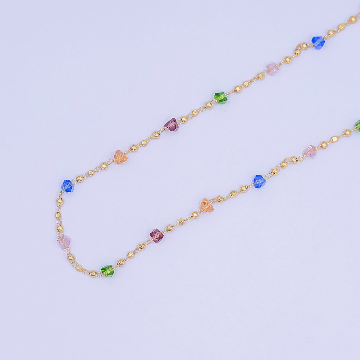 24K Gold Filled Multicolor Multifaceted Crystal Bead Ball Unfinished Chain by Yard | Roll-1659