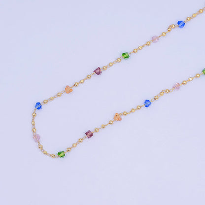 24K Gold Filled Multicolor Multifaceted Crystal Bead Ball Unfinished Chain by Yard | Roll-1659