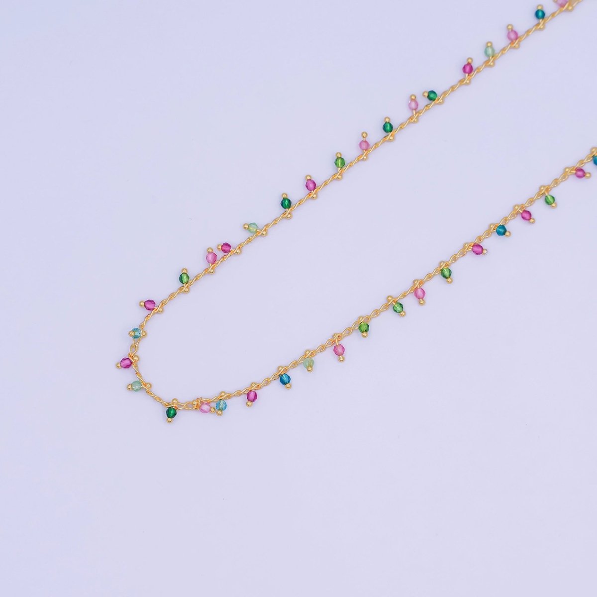 24K Gold Filled Multicolor Multifaceted Crystal Drop Unfinished Chain by Yard | Roll-01664