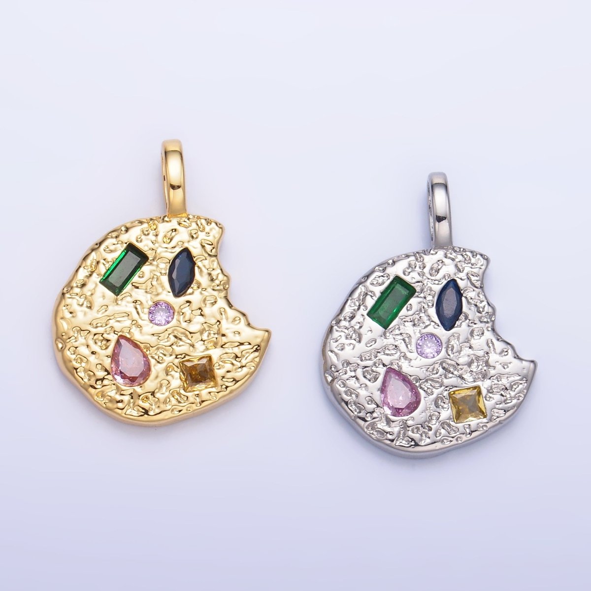 24K Gold Filled Multicolored CZ Textured Cookie Charm in Gold &amp; Silver | AA1092