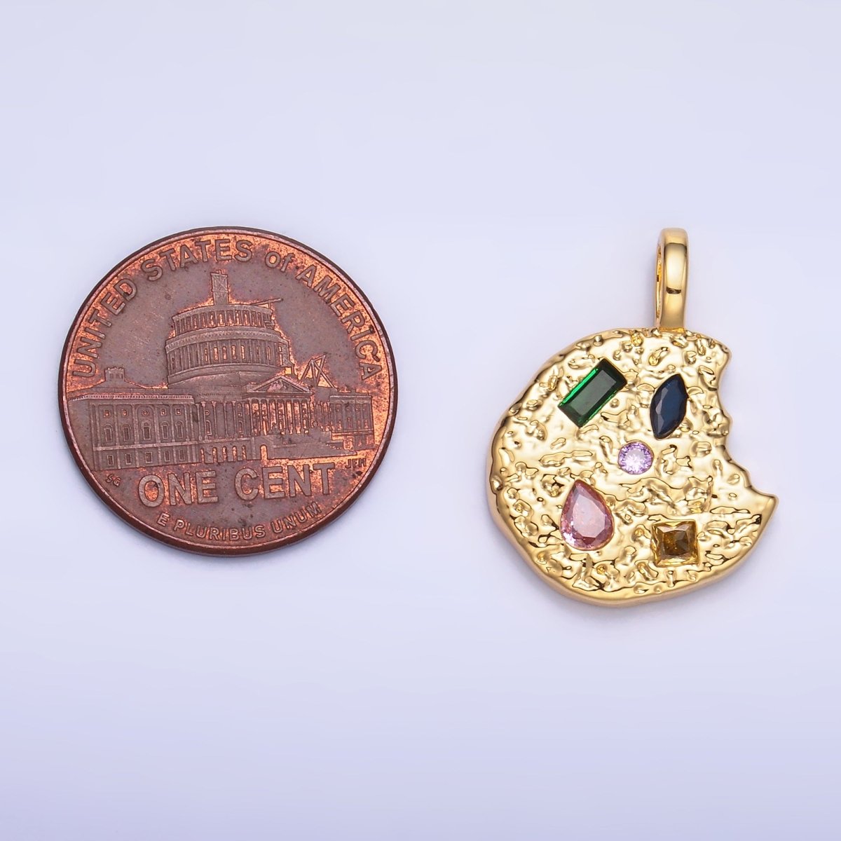 24K Gold Filled Multicolored CZ Textured Cookie Charm in Gold &amp; Silver | AA1092