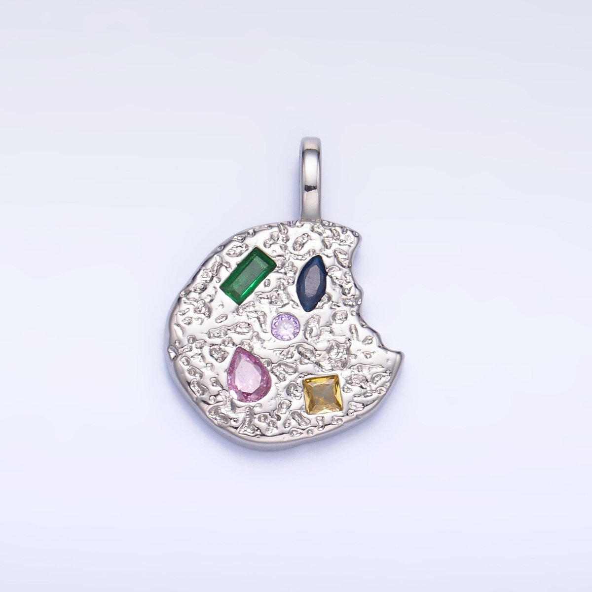 24K Gold Filled Multicolored CZ Textured Cookie Charm in Gold &amp; Silver | AA1092