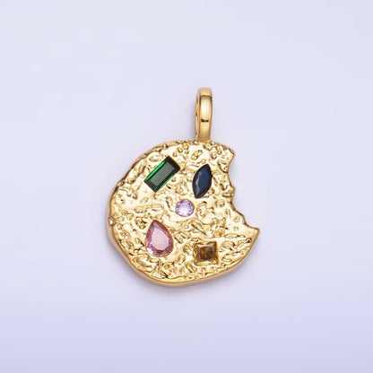 24K Gold Filled Multicolored CZ Textured Cookie Charm in Gold &amp; Silver | AA1092