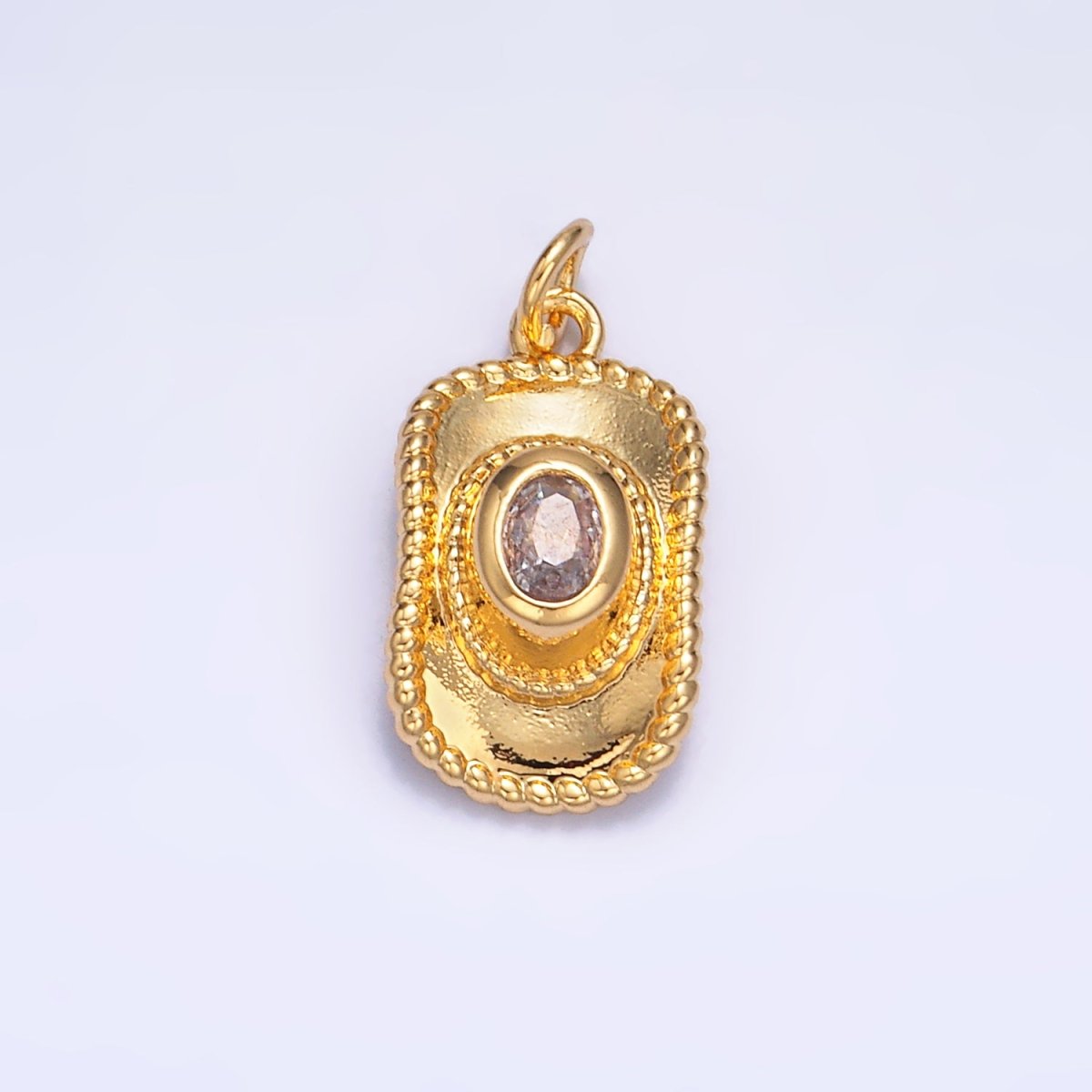 24K Gold Filled 16mm Multidimensional 3D Clear CZ Cowboy Hat Charm in Gold &amp; Silver | W367