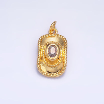 24K Gold Filled 16mm Multidimensional 3D Clear CZ Cowboy Hat Charm in Gold &amp; Silver | W367