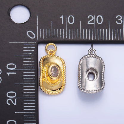 24K Gold Filled 16mm Multidimensional 3D Clear CZ Cowboy Hat Charm in Gold &amp; Silver | W367