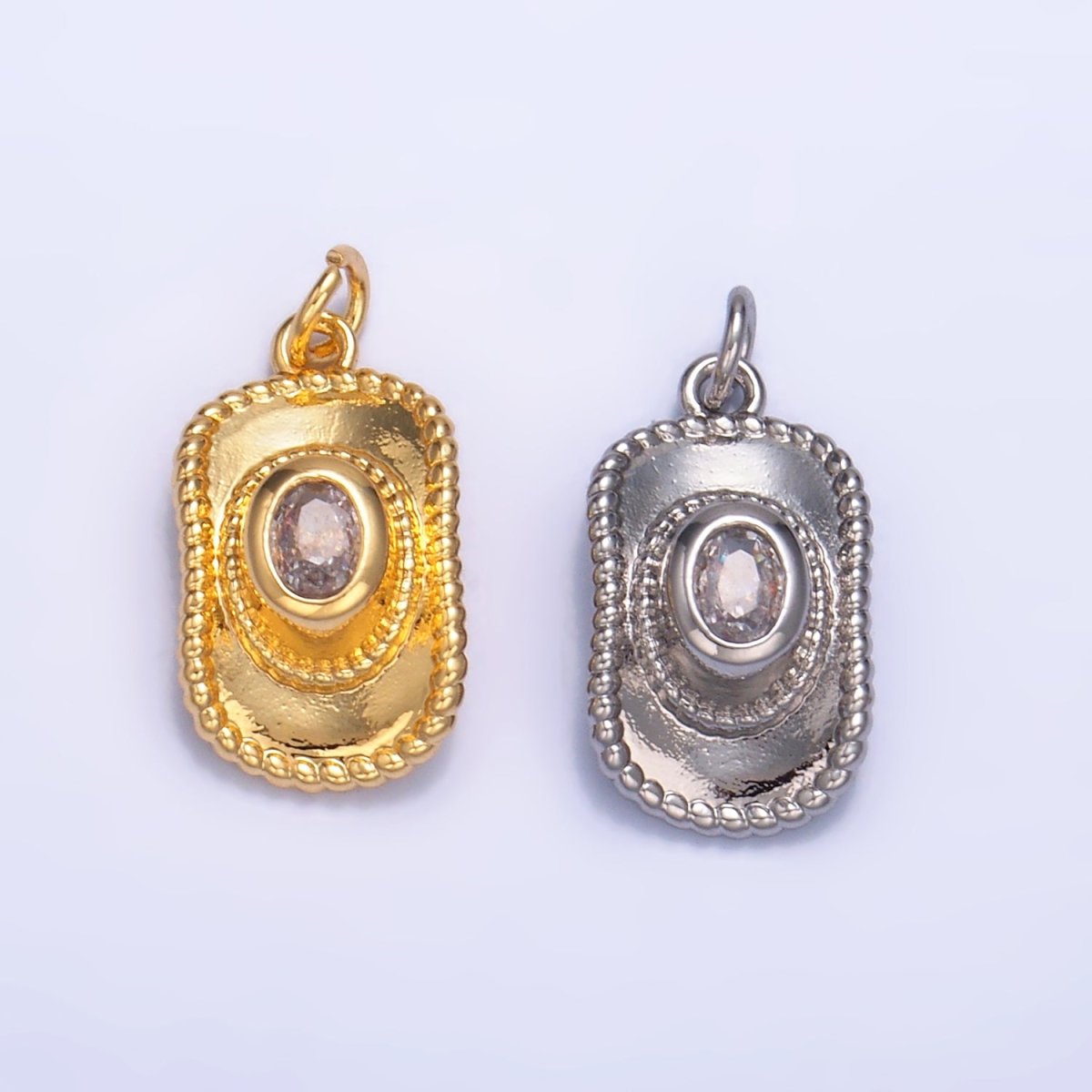 24K Gold Filled 16mm Multidimensional 3D Clear CZ Cowboy Hat Charm in Gold &amp; Silver | W367