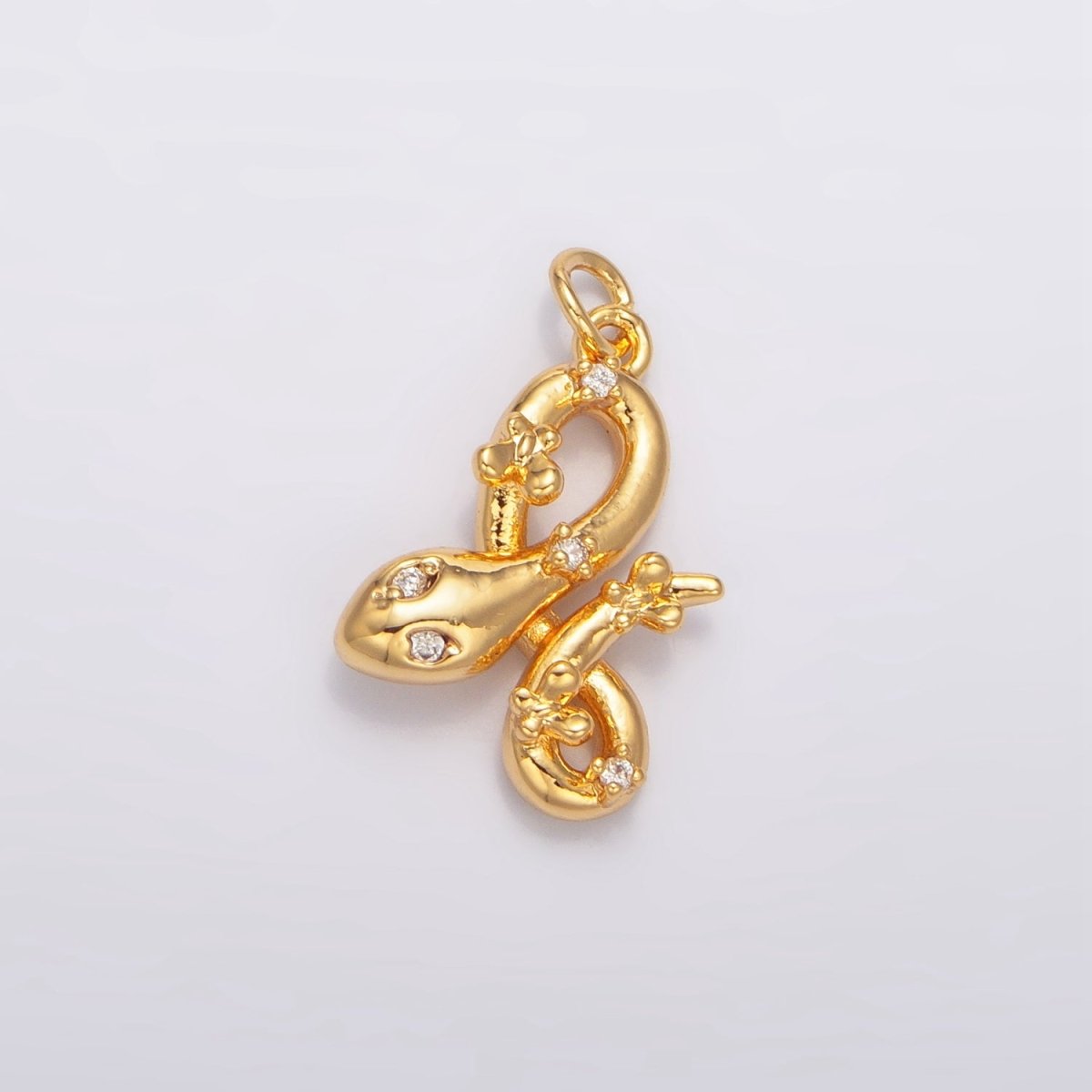 24K Gold Filled 18mm Clear, Green CZ Serpent Snake 3D Multidimensional Charm in Gold &amp; Silver | W046