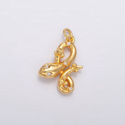 24K Gold Filled 18mm Clear, Green CZ Serpent Snake 3D Multidimensional Charm in Gold &amp; Silver | W046