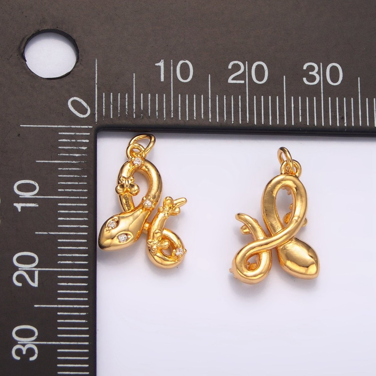 24K Gold Filled 18mm Clear, Green CZ Serpent Snake 3D Multidimensional Charm in Gold &amp; Silver | W046