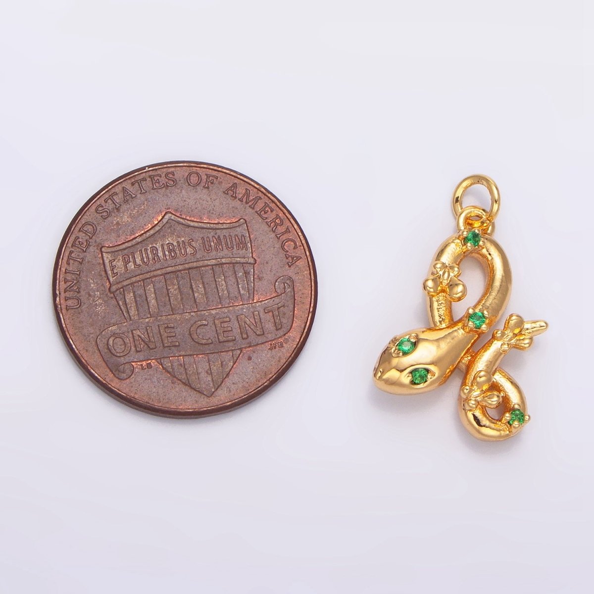 24K Gold Filled 18mm Clear, Green CZ Serpent Snake 3D Multidimensional Charm in Gold &amp; Silver | W046