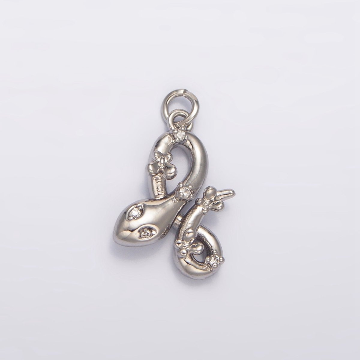 24K Gold Filled 18mm Clear, Green CZ Serpent Snake 3D Multidimensional Charm in Gold &amp; Silver | W046