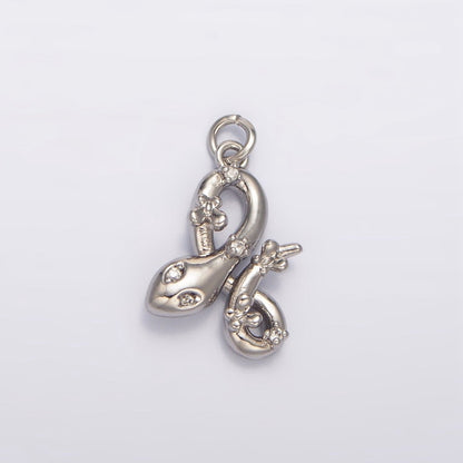 24K Gold Filled 18mm Clear, Green CZ Serpent Snake 3D Multidimensional Charm in Gold &amp; Silver | W046