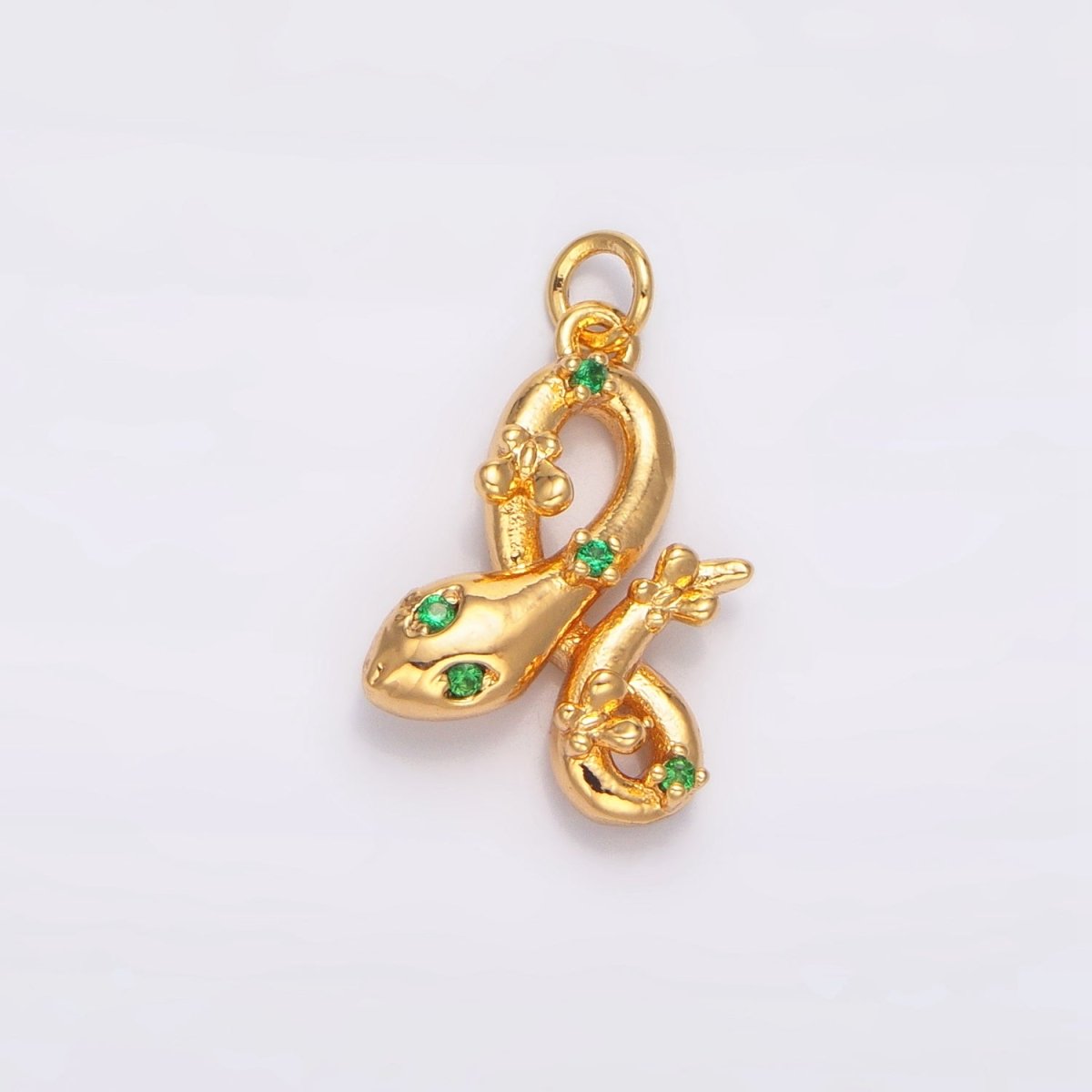 24K Gold Filled 18mm Clear, Green CZ Serpent Snake 3D Multidimensional Charm in Gold &amp; Silver | W046