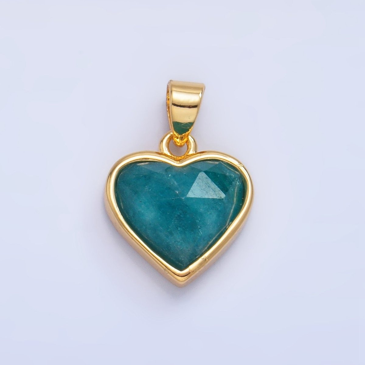24K Gold Filled Multidimensional Gemstone Heart Bezel Pendant | AA1027 - AA1030