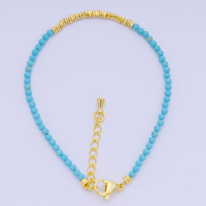 24K Gold Filled Multifaceted Bead Natural Gemstone Bead Bracelet w. Extender | WA-03672 ~ WA-03694