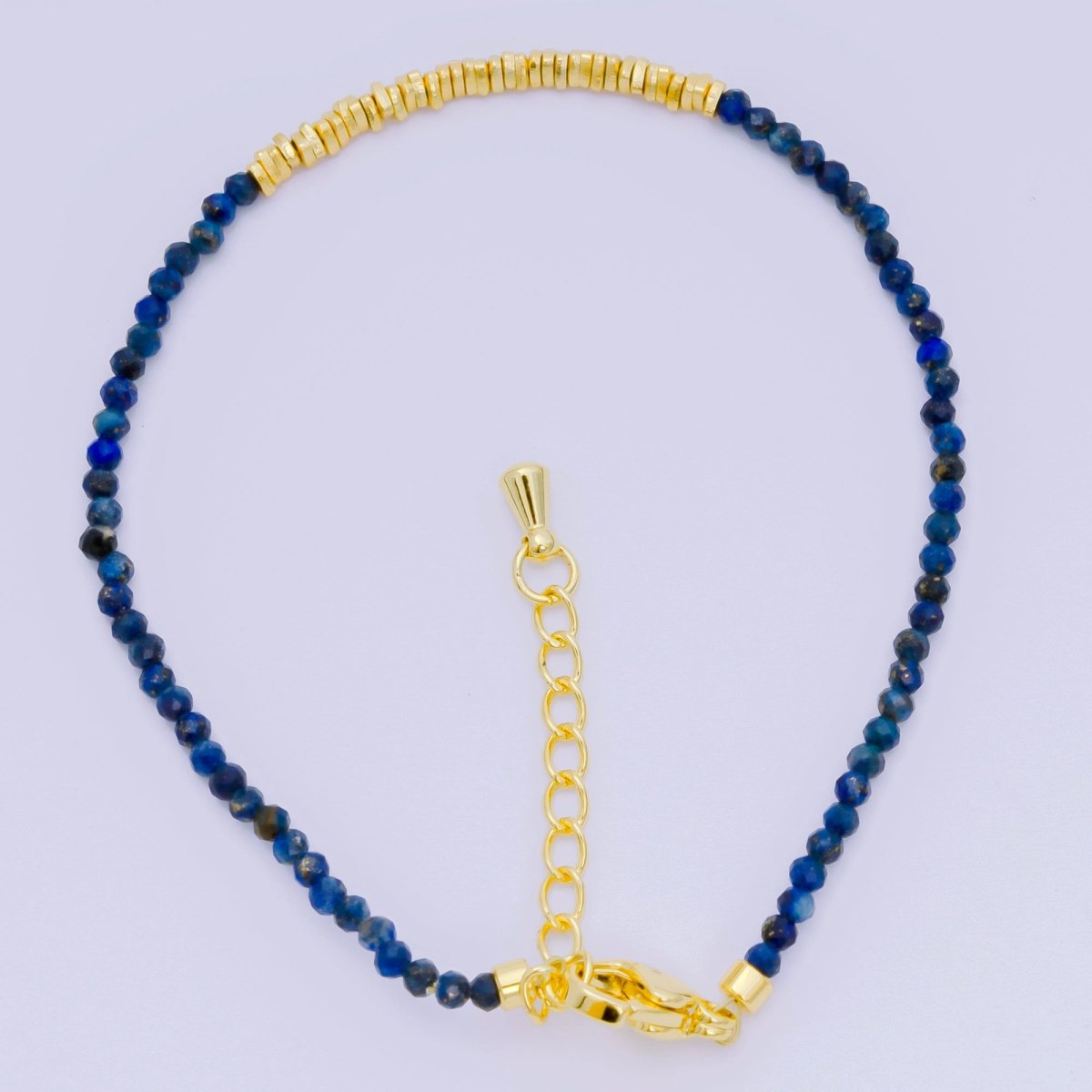 24K Gold Filled Multifaceted Bead Natural Gemstone Bead Bracelet w. Extender | WA-03672 ~ WA-03694
