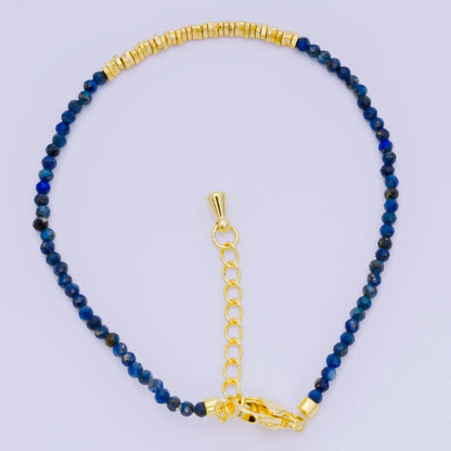 24K Gold Filled Multifaceted Bead Natural Gemstone Bead Bracelet w. Extender | WA-03672 ~ WA-03694