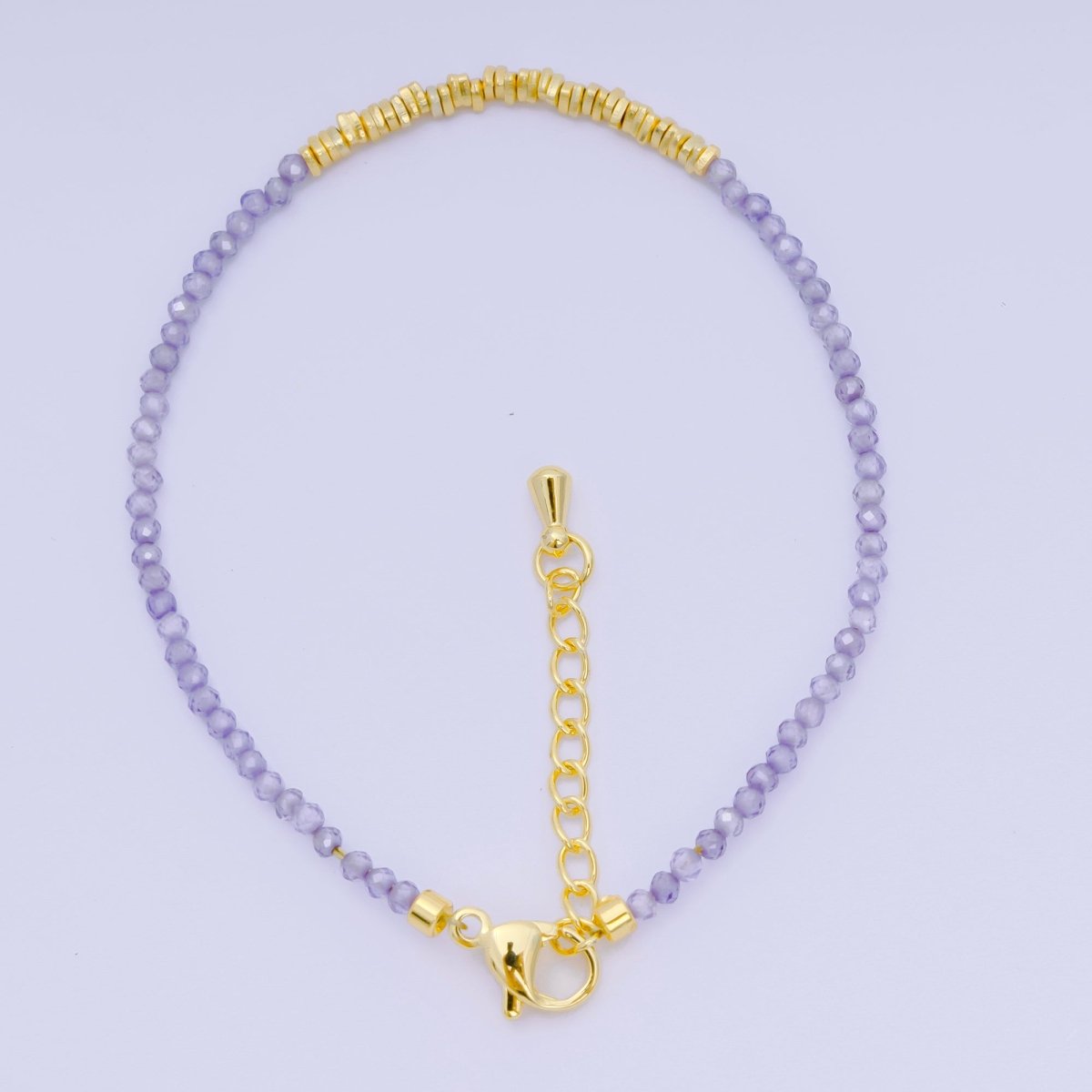 24K Gold Filled Multifaceted Bead Natural Gemstone Bead Bracelet w. Extender | WA-03672 ~ WA-03694