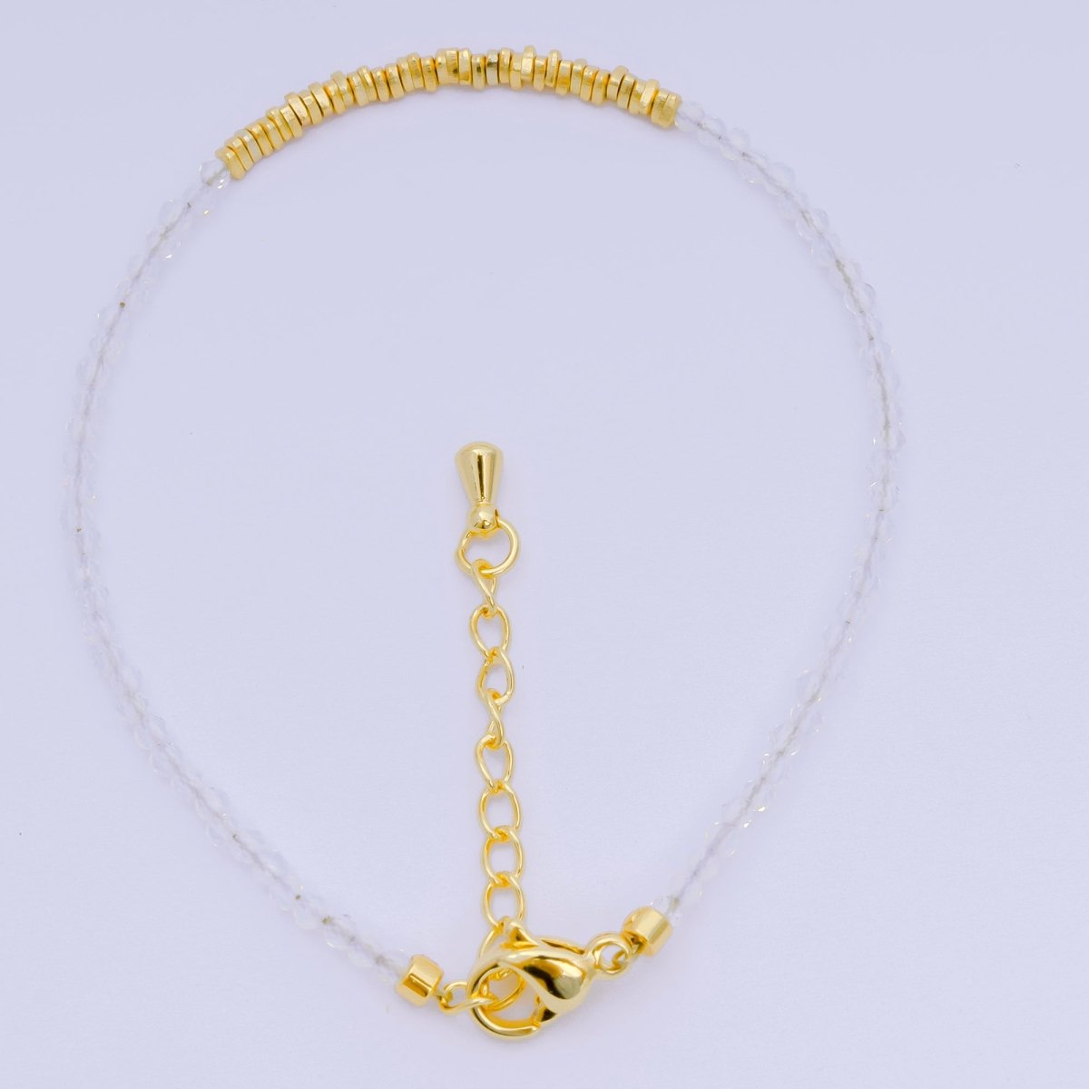 24K Gold Filled Multifaceted Bead Natural Gemstone Bead Bracelet w. Extender | WA-03672 ~ WA-03694
