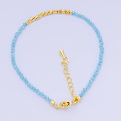 24K Gold Filled Multifaceted Bead Natural Gemstone Bead Bracelet w. Extender | WA-03672 ~ WA-03694